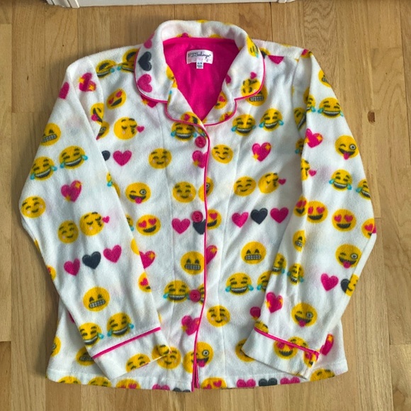 PJ Salvage Girl's Fleece Emoji/Hearts Pajama Set - Picture 2 of 8